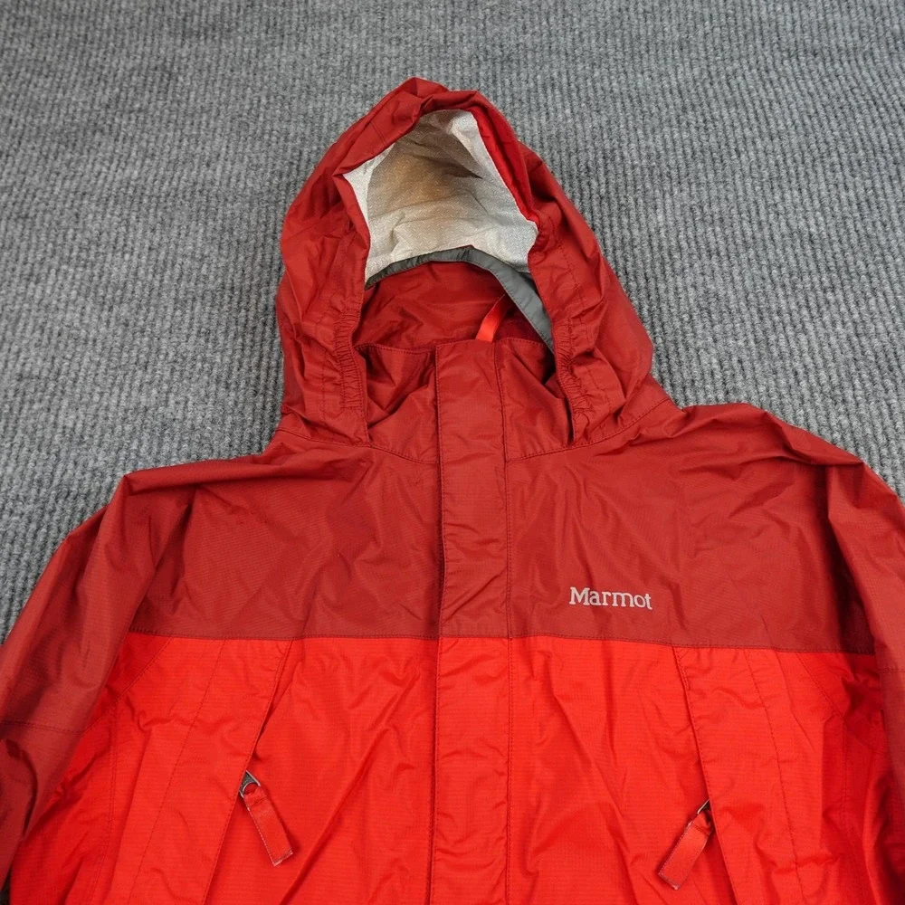 Marmot Jacket Mens XL Red Hooded Full Zip Lightweight Windbreaker Colorblock